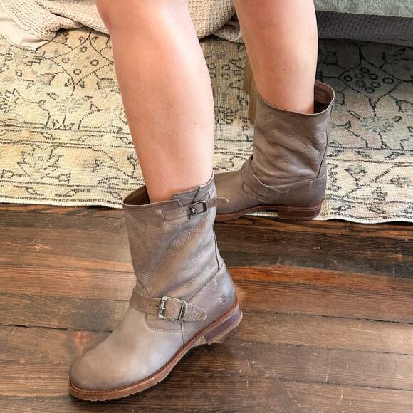 Frye Vintage Veronica Short Slouch Taupe Brown Leather Mid Calf Boots Size 8.5 - Picture 2 of 11